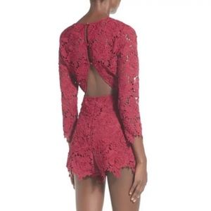 Deep red peony three quarter sleeve romper